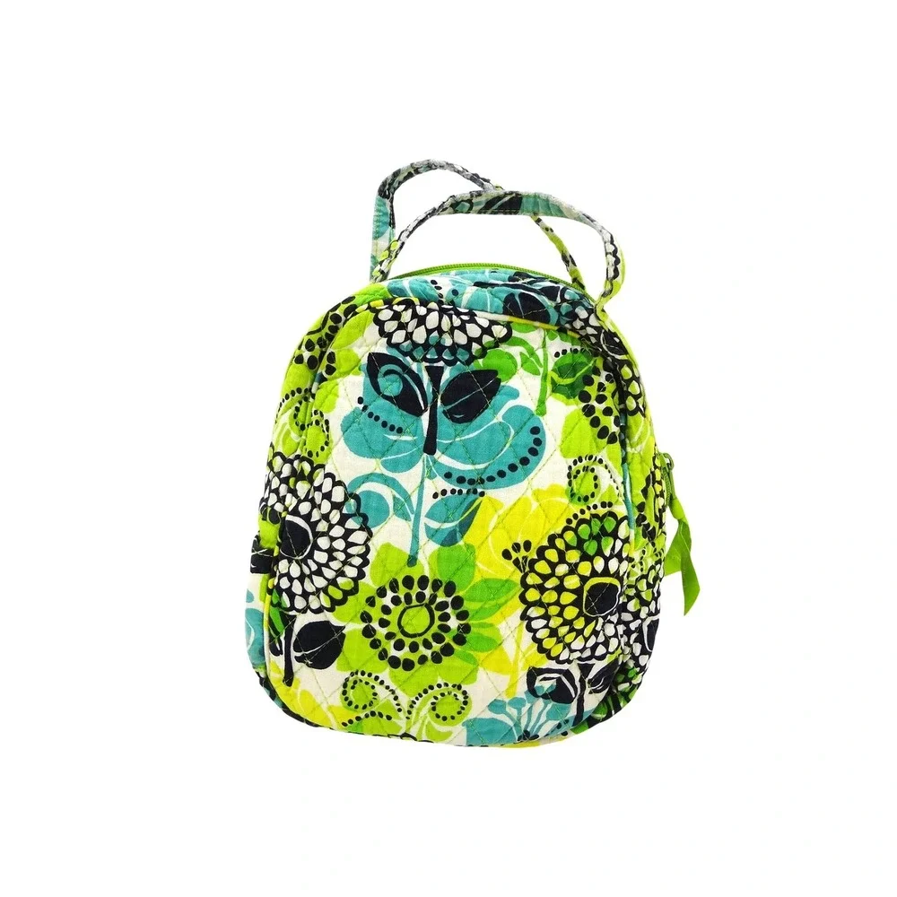 Vera Bradley Limes Up Floral Quilted Cotton Lunch Tote Green Yellow Blue Black